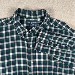 Ralph Lauren Big Shirt 100% Cotton Plaid Button Down Green‎ Blue Pony Men's XXL